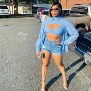 Pinstripe Bralette and Button Up Set